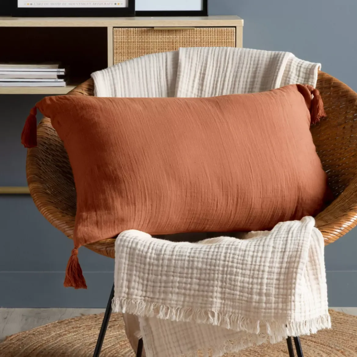 Cuscino rettangolare in garza di cotone (40 x 60 cm) Gaia Terracotta