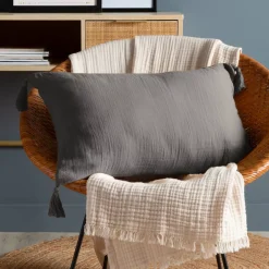 Cuscino rettangolare in garza di cotone (40 x 60 cm) Gaia Grigio granito