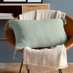 Cuscino rettangolare in garza di cotone (40 x 60 cm) Gaia Verde eucalipto