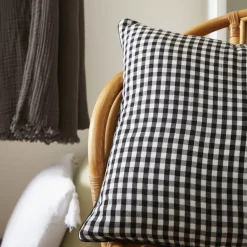 Cuscino rettangolare in garza di cotone (40 x 60 cm) Gaïa vichy Nero