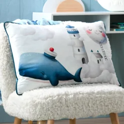 Cuscino rettangolare per bambini in velluto (40 x 60 cm) Moby Blu