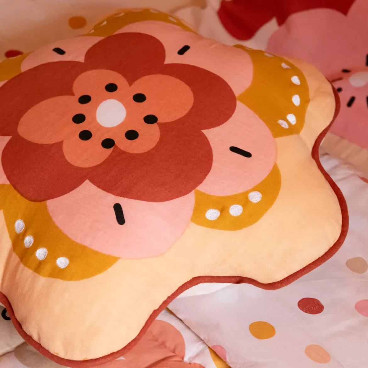Cuscino rotondo per bambini in cotone (47 x 45 cm) Barbotine Multicolore