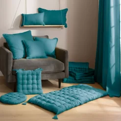 Cuscino rotondo per sedia in cotone (40 cm) Pixel Blu ottanio