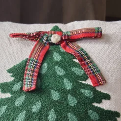 Cuscino di Natale quadrato in cotone (45 x 45 cm) Albero di Natale Tartan Rosso
