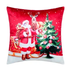Cuscino di Natale quadrato in velluto (40 x 40 cm) Vigilia di Natale Rosso