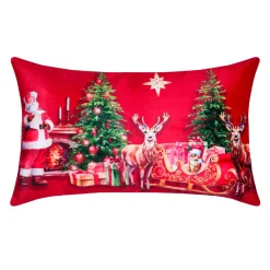 Cuscino di Natale rettangolare in velluto (30 x 50 cm) Vigilia di Natale Rosso