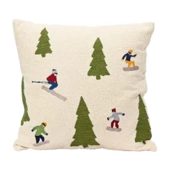 Cuscino natalizio quadrato in cotone (45 x 45 cm) Sciatori Verde