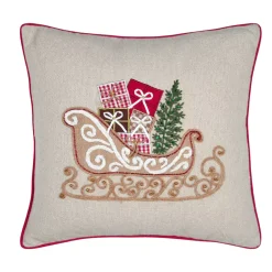 Cuscino natalizio quadrato ricamato (45 x 45 cm) Slitta Beige
