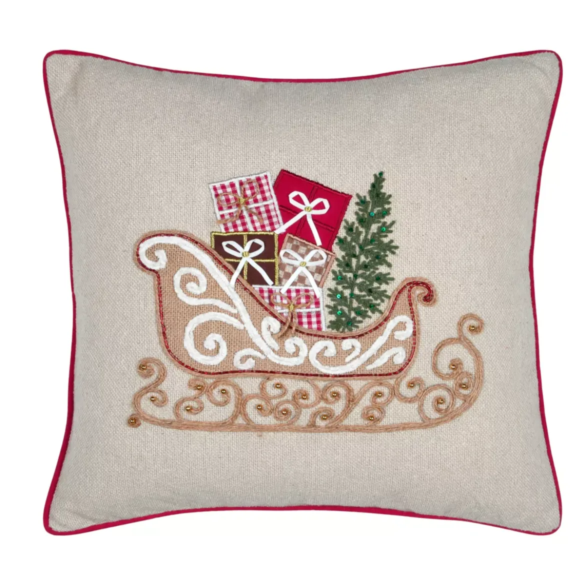 Cuscino natalizio quadrato ricamato (45 x 45 cm) Slitta Beige