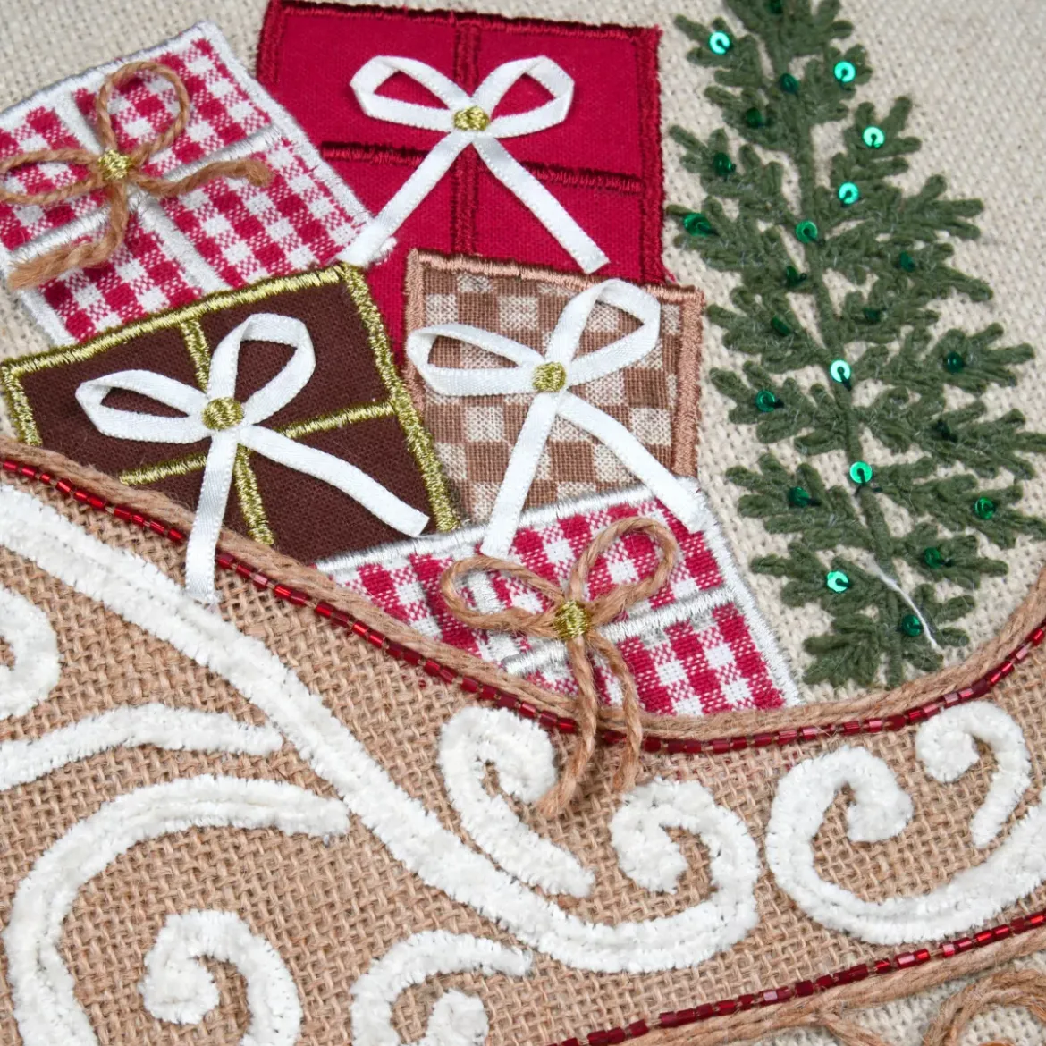 Cuscino natalizio quadrato ricamato (45 x 45 cm) Slitta Beige