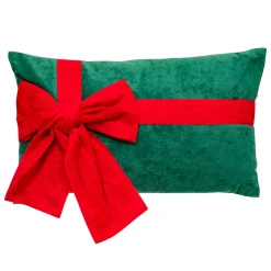 Cuscino natalizio rettangolare (30 x 50 cm) Fiocco in velluto Rosso e verde