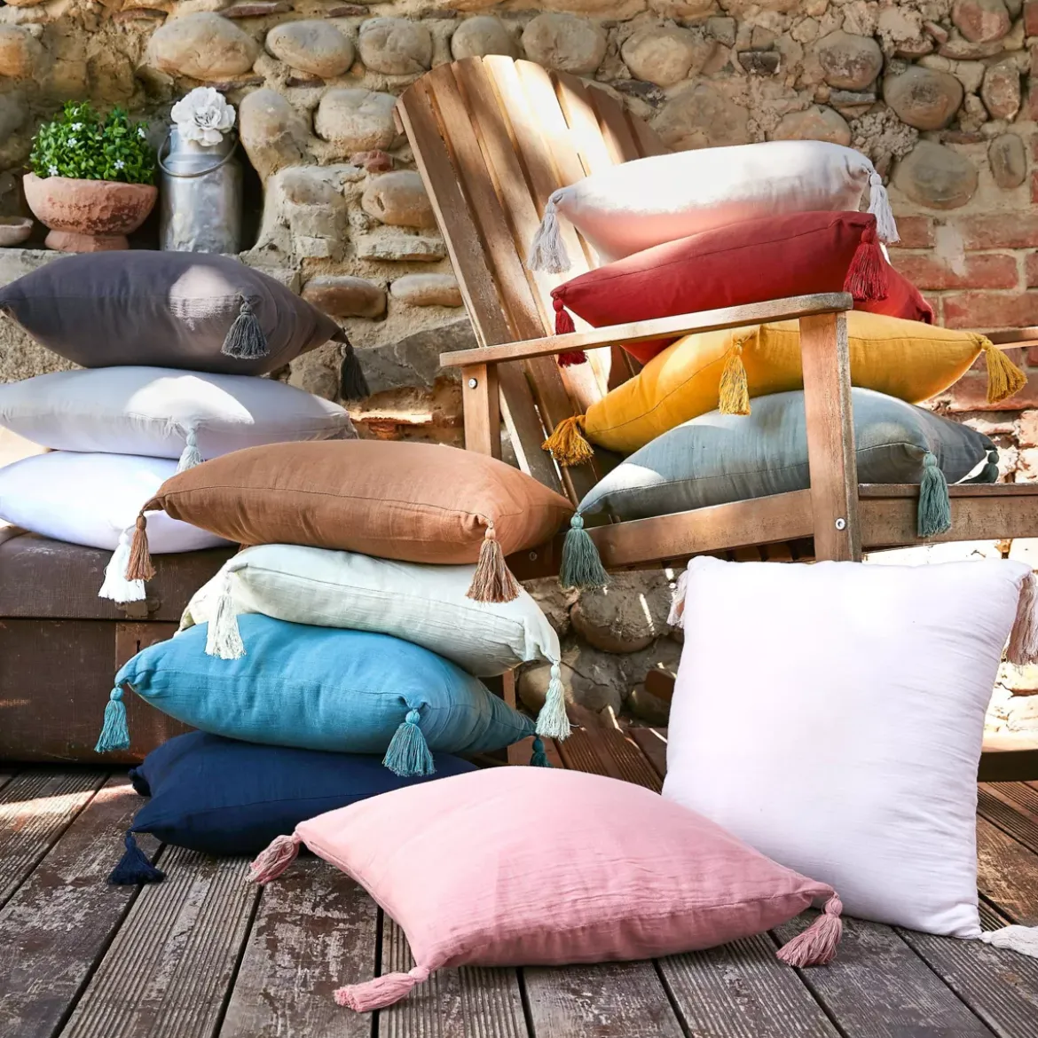 Cuscino quadrato garza di cotone (40 x 40 cm) Gaïa Bianco chantilly