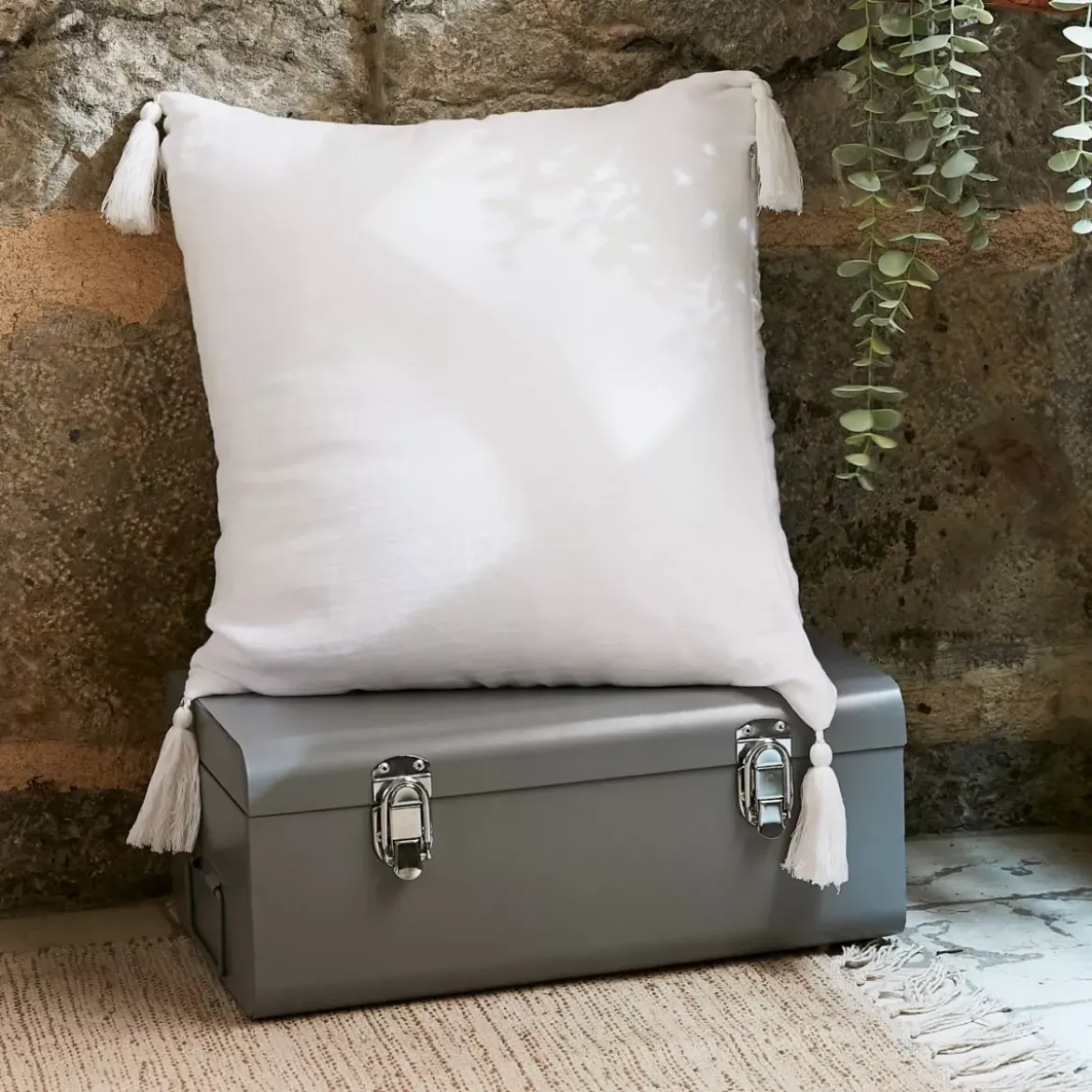 Cuscino quadrato garza di cotone (40 x 40 cm) Gaïa Bianco chantilly