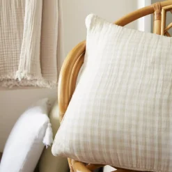Cuscino quadrato in garza di cotone (45 x 45 cm) Gaïa vichy Beige