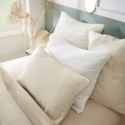 Cuscino quadrato in garza di cotone (45 x 45 cm) Gaïa vichy Beige