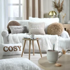 Cuscino rotondo in pelliccia sintetica (40 cm) Cosylife Beige