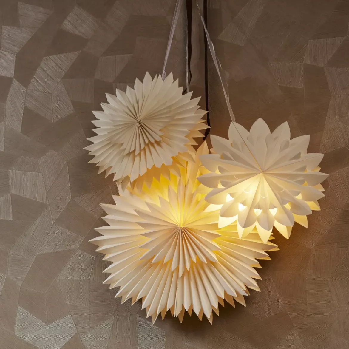 Decorazione da appendere luminosa in carta LED (D40 cm) Origami Floralia Bianco