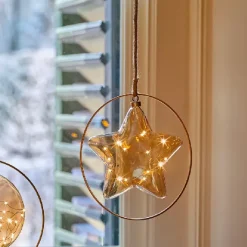 Decorazione da appendere luminosa a pile 15 LED (D26 cm) Stella Invernale Ambra/bianco caldo