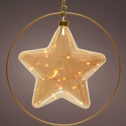 Decorazione da appendere luminosa a pile 15 LED (D26 cm) Stella Invernale Ambra/bianco caldo