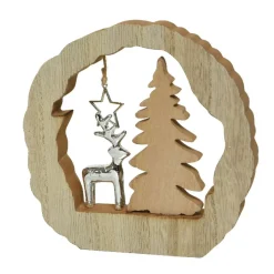 Decorazione in legno (H14 cm) Renna e albero Legno biondo
