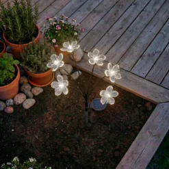 Decorazione luminosa Solare da infilare nel terreno (H70 cm) Flowers Bianco caldo