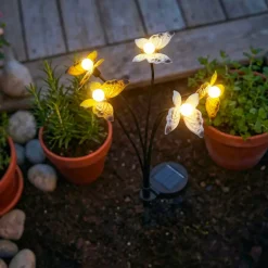 Decorazione luminosa Solare con picchetto (H60 cm) Farfalle Giallo