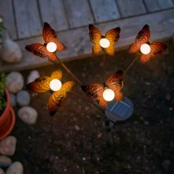 Decorazione luminosa Solare con picchetto (H60 cm) Farfalle Rosso e bianco caldo