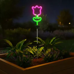 Decorazione luminosa Solare da infilare nel terreno (H70 cm) Tulipano neon Multicolore