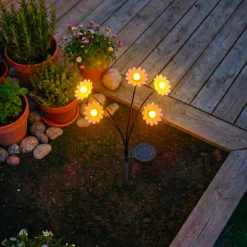 Decorazione luminosa Solare con picchetto (H60 cm) Margherite Giallo e bianco caldo