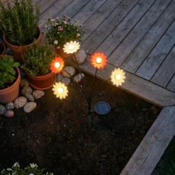 Decorazione luminosa Solare con picchetto (H60 cm) Margherite Rosso