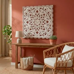 Decorazione murale in legno (L80 cm) Mandala Bianco patinato