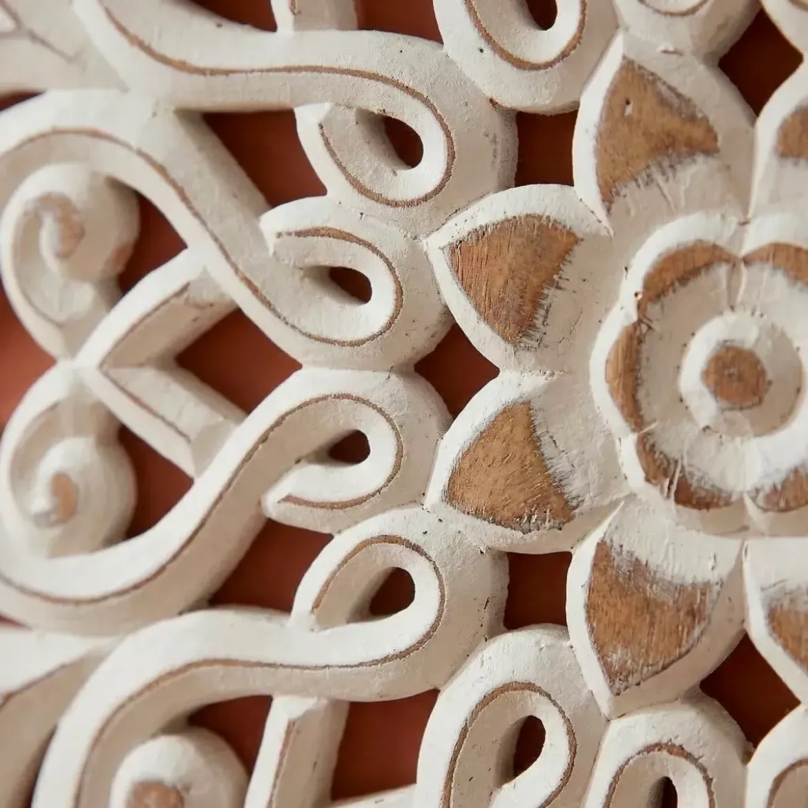 Decorazione murale in legno (L80 cm) Mandala Bianco patinato