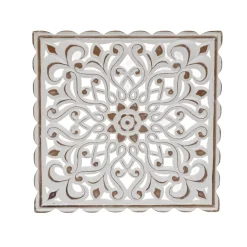 Decorazione murale in legno (L80 cm) Mandala Bianco patinato
