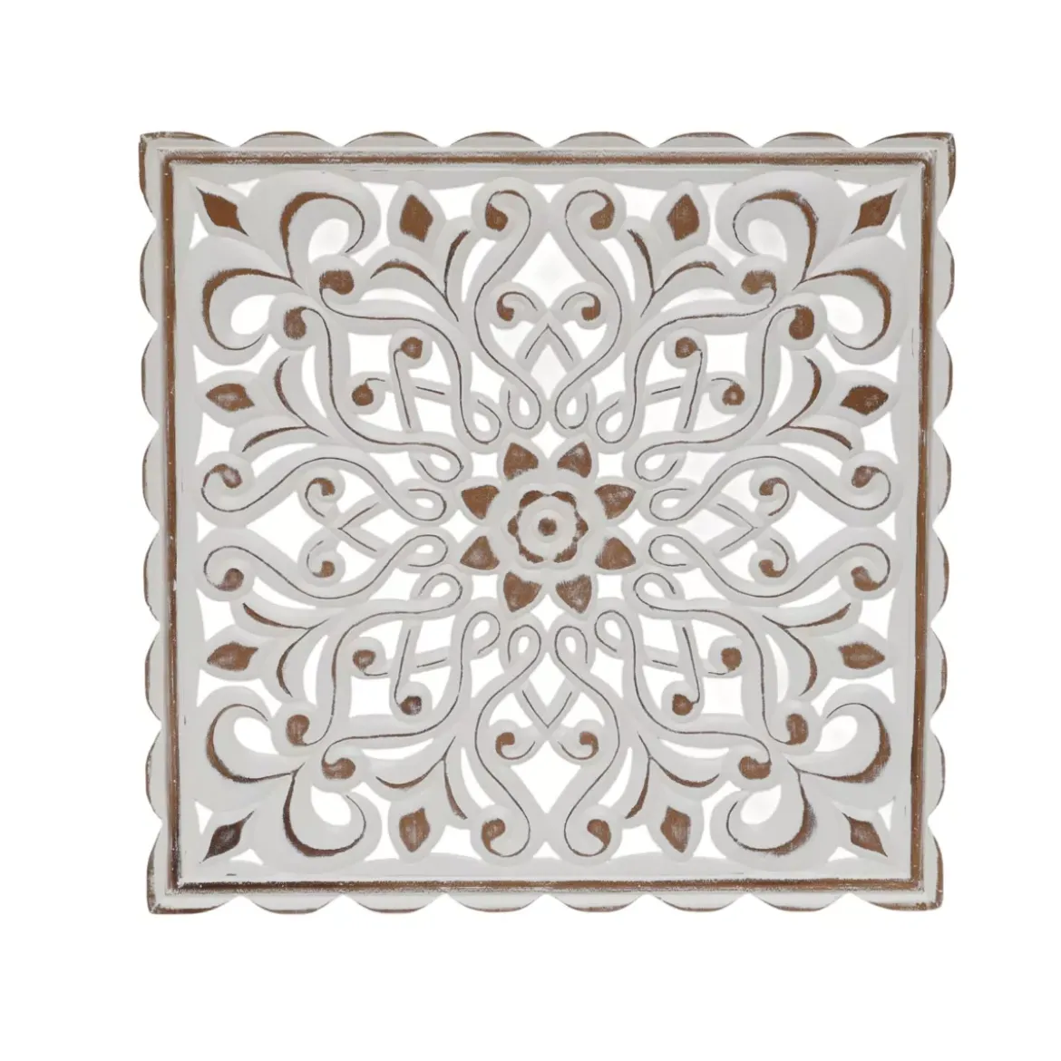 Decorazione murale in legno (L80 cm) Mandala Bianco patinato