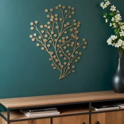 Decorazione murale in metallo (Alt 80 cm) Scultura piccole foglie Oro chiaro