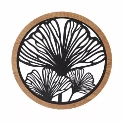 Decorazione murale rotonda in metallo (D60 cm) Ginkgo Nero