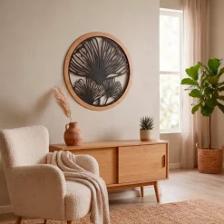 Decorazione murale rotonda in metallo (D60 cm) Ginkgo Nero