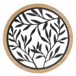 Decorazione murale rotonda in metallo (D60 cm) Foglie Nero