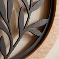 Decorazione murale rotonda in metallo (D60 cm) Foglie Nero