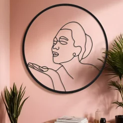 Decorazione murale rotonda in metallo (D60 cm) Woman Nero
