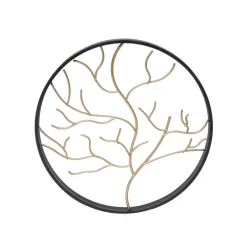 Decorazione murale rotonda in metallo (D28 cm) Albero contemporaneao Nero e dorato