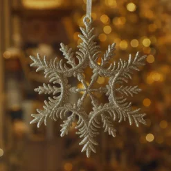 Decorazione natalizia a sospensione (D13 cm) Fiocco di neve dorato con glitter