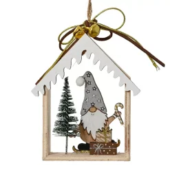 Decorazione natalizia da appendere in legno (H11 cm) Casa di Babbo Natale Grigio