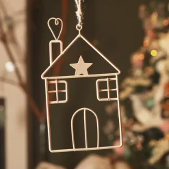Decorazione natalizia da appendere in metallo (H13 cm) Casa invernale Rosa