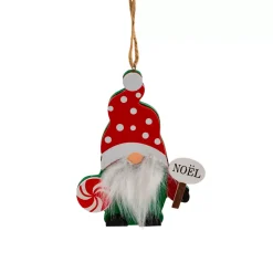 Decorazione natalizia da appendere in legno (H11 cm) Folletto con lunga barba Bianca