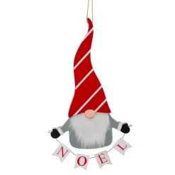 Decorazione natalizia da appendere in legno (H32 cm) Folletto Buon Natale in grigio