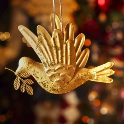 Decorazione natalizia da appendere in metallo (H9 cm) Piccione luce Oro
