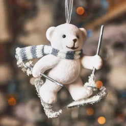 Decorazione natalizia da appendere in plastica vellutata (H10 cm) Orso Albin Bianco