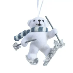 Decorazione natalizia da appendere in plastica vellutata (H10 cm) Orso Albin Bianco