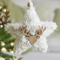 Decorazione natalizia da appendere in legno (H15 cm) Stella ecopelliccia Bianco